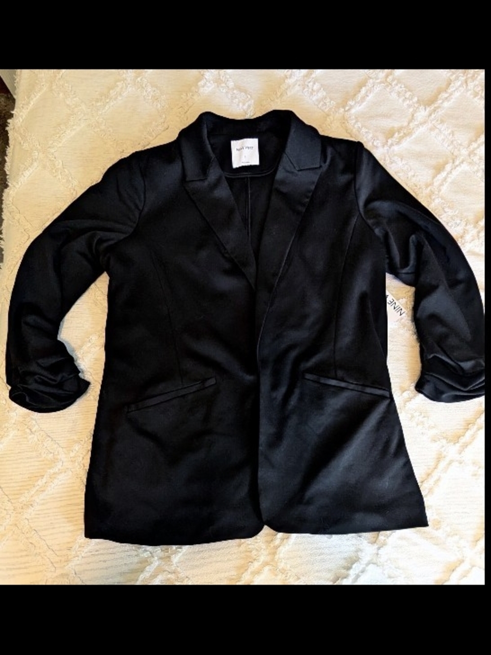 Nine West Black Long Blazer Jacket 3/4 Ruched Sleeves - NWT